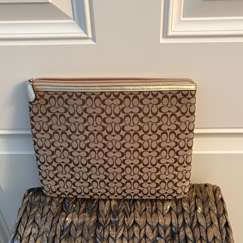 Coach Tan and Brown Signature Pouch